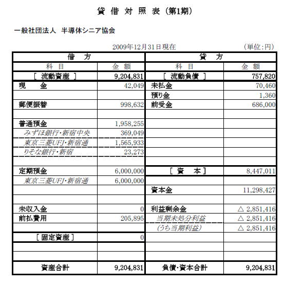 貸借対照表（第１期）