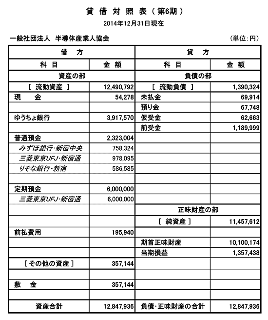 貸借対照表（第６期）