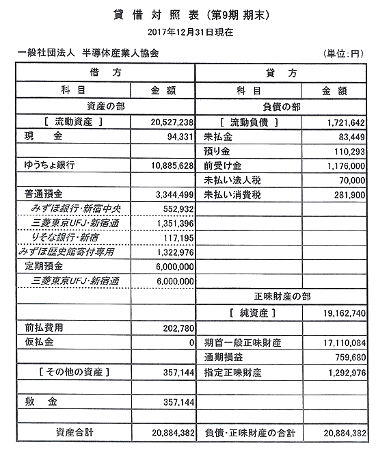 貸借対照表（第９期）